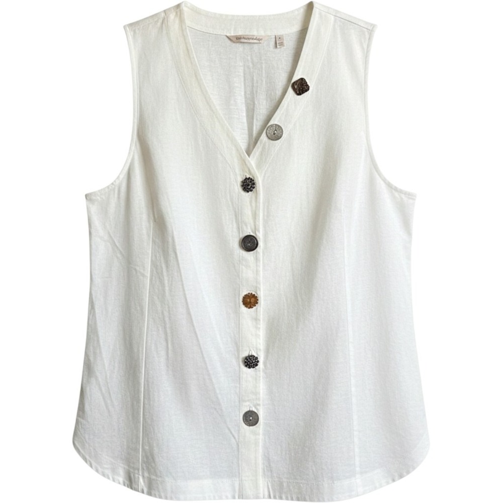 Soft Surroundings Cream V-Neck Sleeveless Tunic Vest Top Lagenlook Artsy Boho PL